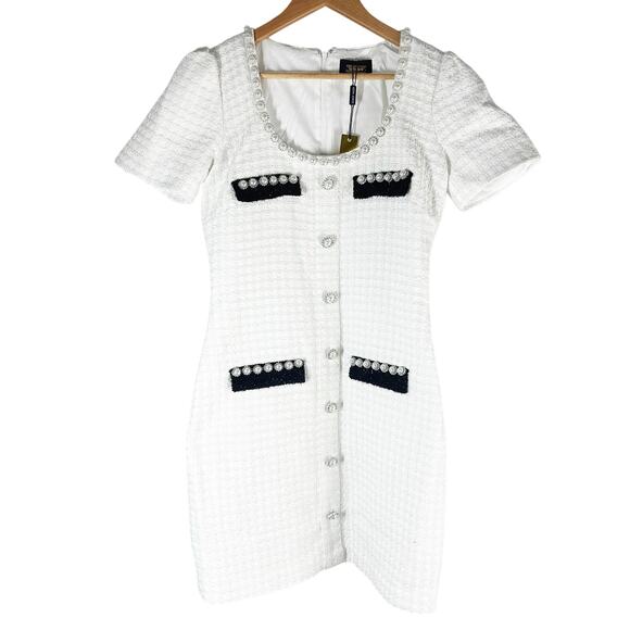 Alexia Admor Aviva Pearl Tweed Dress Ivory Size US 6 - Picture 1 of 12